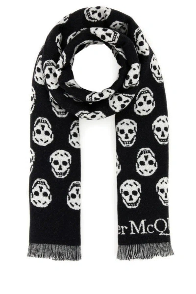 Alexander Mcqueen Man Embroidered Wool Reversible Scarf In Multicolor