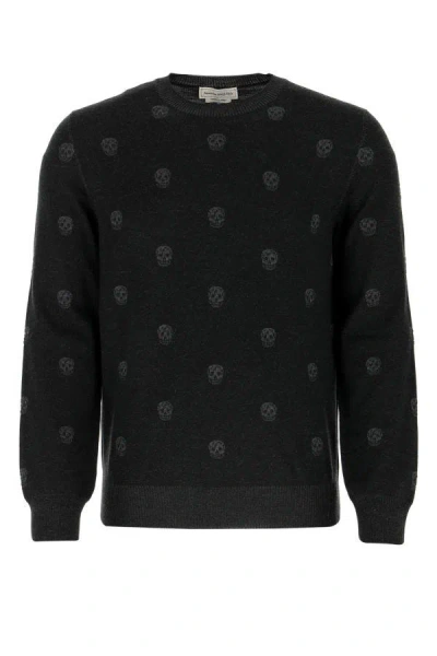 Alexander Mcqueen Man Embroidered Wool Sweater In Multicolor