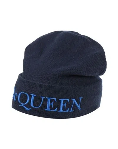 Alexander Mcqueen Man Hat Navy Size M Cashmere, Polyester In Navy Blue