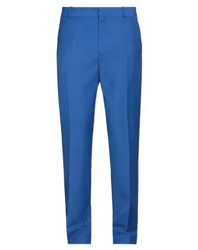 Alexander Mcqueen Man Pants Azure Size 34 Wool, Mohair Wool In Blue