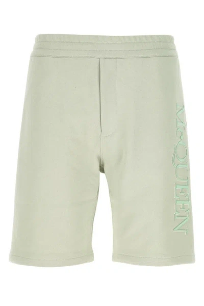 ALEXANDER MCQUEEN ALEXANDER MCQUEEN MEN PASTEL GREEN COTTON BERMUDA SHORTS