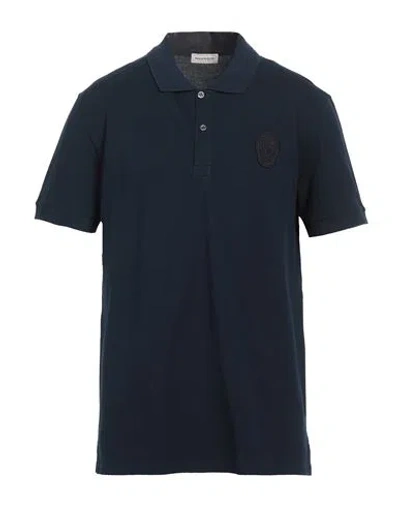 Alexander Mcqueen Man Polo Shirt Navy Blue Size Xs Cotton, Viscose, Polyester In Navy Blue