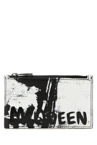 Alexander Mcqueen Man Printed Leather Card Holder In Multicolor