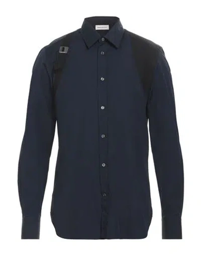 Alexander Mcqueen Man Shirt Navy Blue Size 16 Cotton In Black