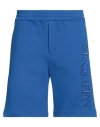 Alexander Mcqueen Brushed Cotton Shorts With Embroidered Logo In Blue