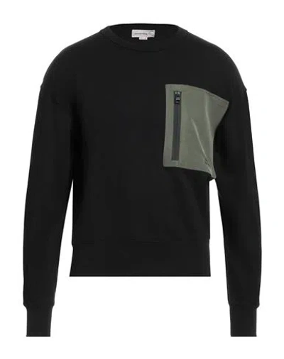 Alexander Mcqueen Contrasting Pocket Crew Neck Sweatshirt In Deep Black