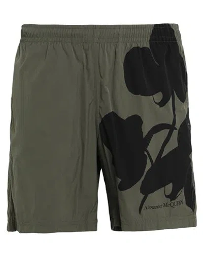 Alexander Mcqueen Man Swim Trunks Military Green Size M Polyamide