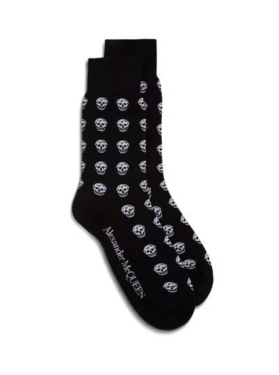 Alexander Mcqueen Mans Black Cotton Skull Socks In Nero