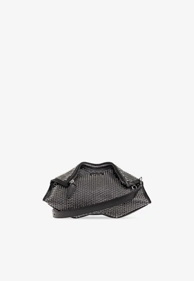 Alexander Mcqueen Manta All-over Metal Eyelets Leather Clutch In Black