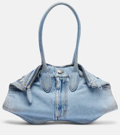 Alexander Mcqueen Manta Medium Denim Shoulder Bag In Blue