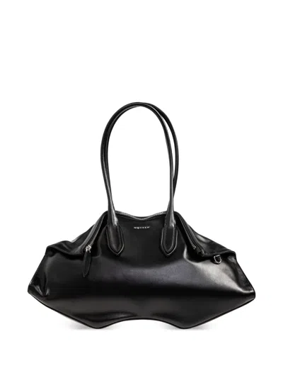 Alexander Mcqueen Women Manta Leather Shoulder Bag With All-over Metal Details In Black