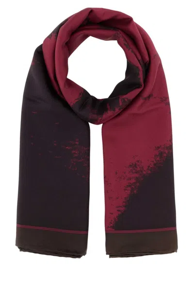 Alexander Mcqueen Maroon Black Printed Twill Foulard Scarf In Red