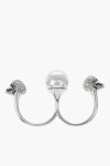 Alexander Mcqueen Maxi Beaded Double Ring With Skull Embellished Rhinestones