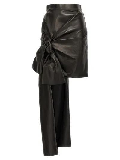 Alexander Mcqueen Maxi Bow Leather Skirt In Black