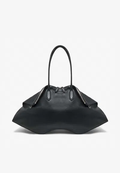 Alexander Mcqueen Maxi Manta Calf Leather Shoulder Bag In Black