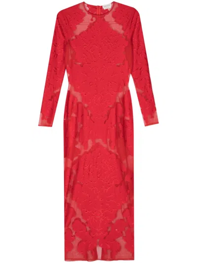 Alexander Mcqueen Red Damask-jacquard Silk Dress