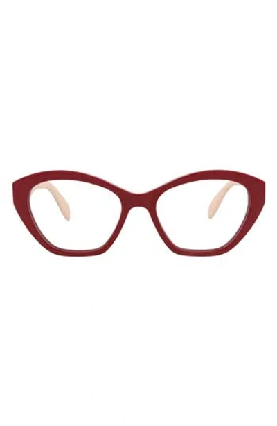 Alexander Mcqueen Mcqueen 52mm Cat Eye Optical Glasses In Burgundy
