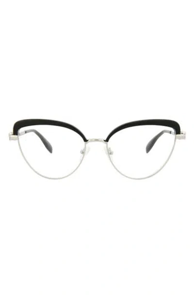 Alexander Mcqueen Mcqueen 55mm Cat Eye Fashion Optical Glasses In Silver
