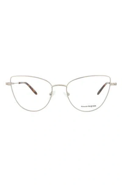 Alexander Mcqueen Mcqueen 55mm Metal Cat Eye Fashion Optical Glasses In Silver Silver Transparent