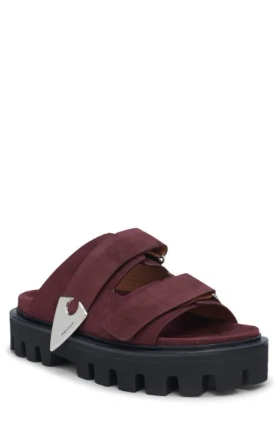 Alexander Mcqueen Arrow Pin Leather Slide Sandal In Wine/silver