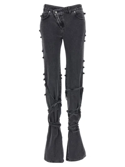 ALEXANDER MCQUEEN MCQUEEN ASYMMETRIC CLOSURE BLACK DENIM JEANS