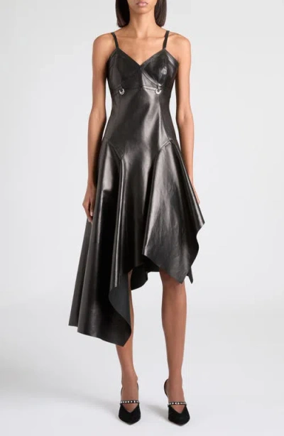 Alexander Mcqueen Mcqueen Asymmetric Draped Leather Dress In Black
