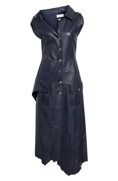Alexander Mcqueen Mcqueen Asymmetric Leather Shirtdress In Blue