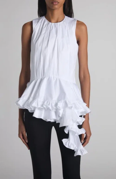 Alexander Mcqueen Mcqueen Asymmetric Ruffle Cotton Top In Brown