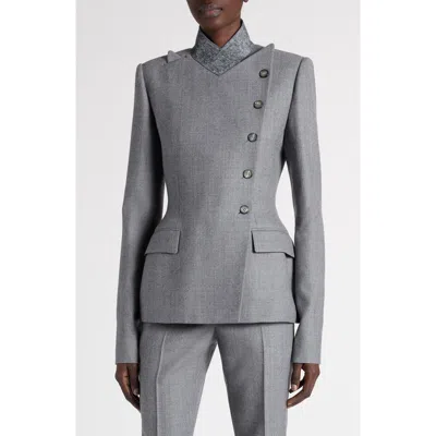 Alexander Mcqueen Mcqueen Asymmetric Wool Jacket In Gray
