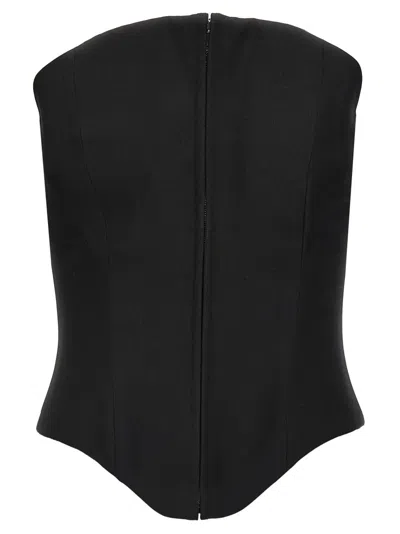 ALEXANDER MCQUEEN MCQUEEN ASYMMETRICAL BLACK WOOL CORSET TOP