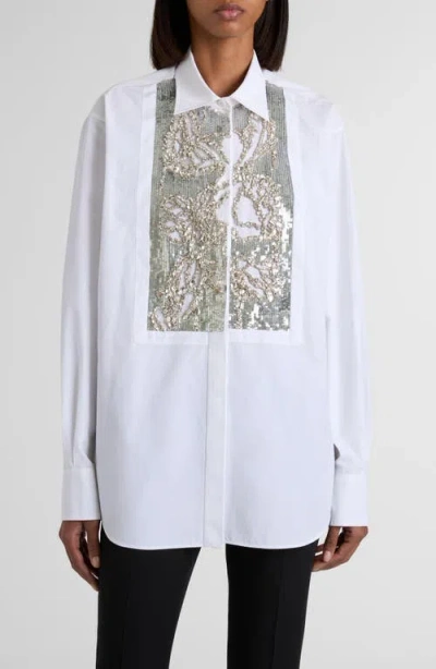 Alexander Mcqueen Mcqueen Banshee Embroidery Cotton Poplin Button-up Shirt In White