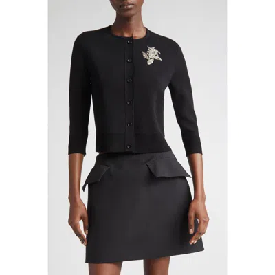 Alexander Mcqueen Mcqueen Banshee Embroidery Crop Cardigan In Black