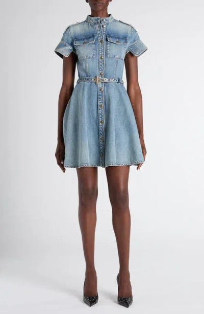 Alexander Mcqueen Mcqueen Belted Denim Dress In Blue