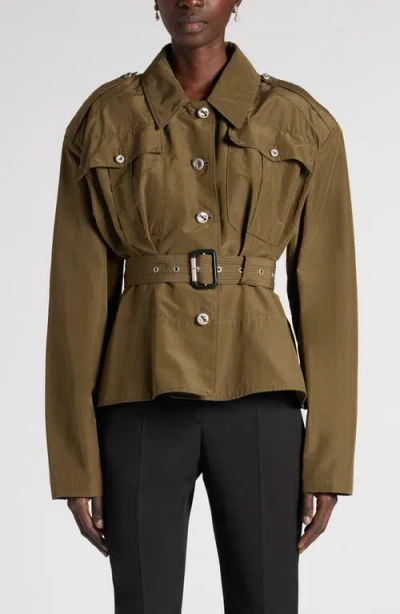 Alexander Mcqueen Cropped Belted High-neck Jacket In Green