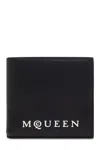 Alexander Mcqueen Bifold Wallet In Smooth Calf Leather With Logo Print In Black