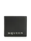 Alexander Mcqueen Bifold Wallet In Smooth Calf Leather With Logo Print