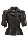 Alexander Mcqueen Women Sleeveless Leather Jacket With Knotted Drapery