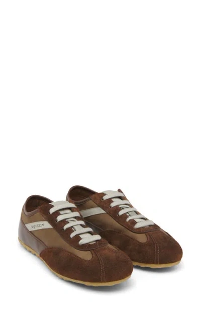 Alexander Mcqueen Chocolate Leather And Fabric Boxe Sneakers In Brown
