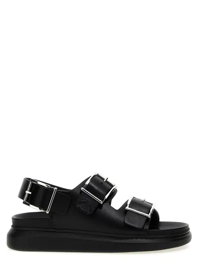 Alexander Mcqueen Mcqueen Buckle Leather Sandals In Black