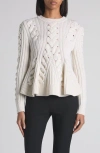 Alexander Mcqueen Peplum Cable-knit Wool Cashmere Sweater In White