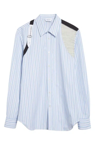 Alexander Mcqueen Mcqueen Canvas Detail Harness Strap Cotton Poplin Button-up Shirt In Blue
