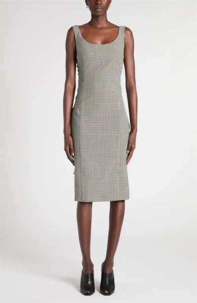 Alexander Mcqueen Mcqueen Check Corset Lace-up Wool Sheath Dress In Gray