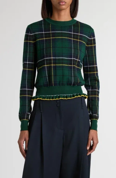 Alexander Mcqueen Mcqueen Check Peplum Wool Sweater In Green