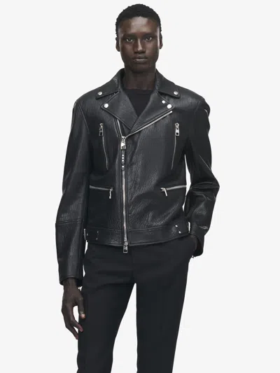 Alexander Mcqueen Mcqueen Textured Leather Jacket With Zip Closure In Black