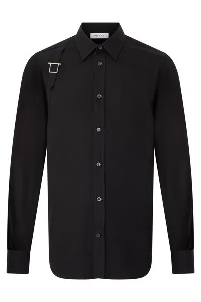 Alexander Mcqueen Mcqueen Classic Long-sleeve Cotton Shirt For Men In Black
