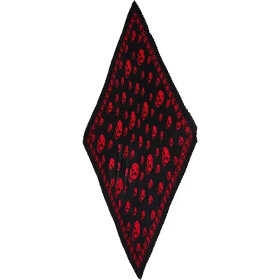 Alexander Mcqueen Mcqueen Classic Skull Print Pleated Silk Square Scarf In Red