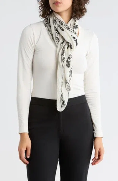 Alexander Mcqueen Mcqueen Classic Skull Silk Scarf In White