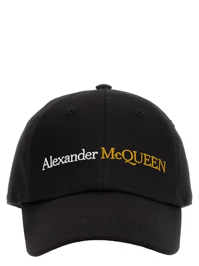 Alexander Mcqueen Mcqueen Cotton Cap With Contrast Embroidered Logo In Black