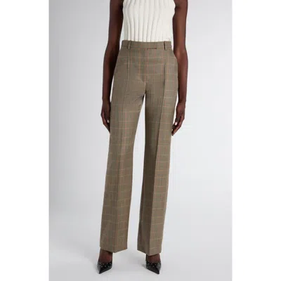 Alexander Mcqueen Mcqueen Country Glen Plaid High Waist Wool Straight Leg Pants In Brown