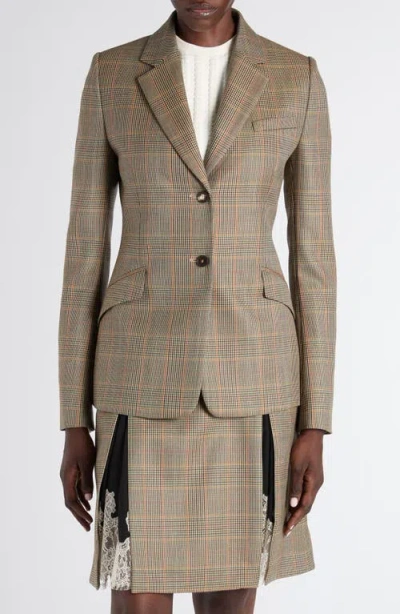Alexander Mcqueen Mcqueen Country Glen Plaid Single Breasted Wool Blazer In Brown